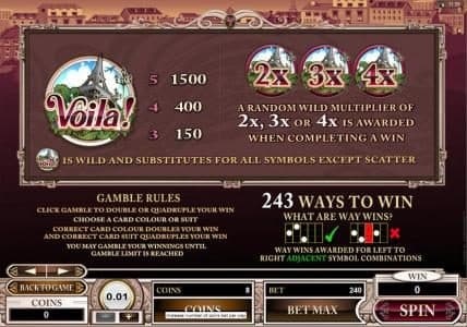 Wild Symbol Pays, Gamble Rules and 243 Ways to win rules