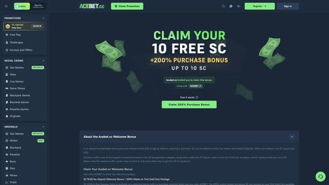 Acebet Sweepstakes Casinohome screen