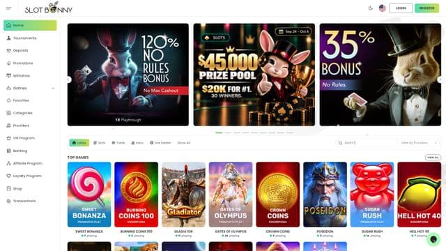 Slot Bunny Casino Home Screen
