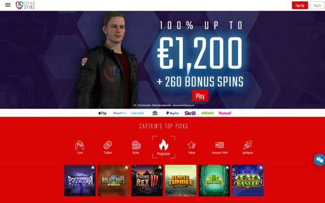 Captain Spins Online Casino is an iPhone casino with a €300 bonus.