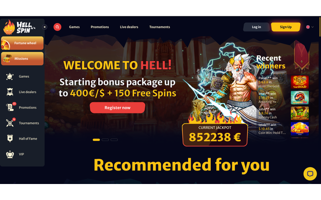 Hellspin Casino interface showcasing game lobby and navigation