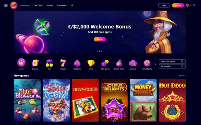 PlanetSpin Casinohome screen