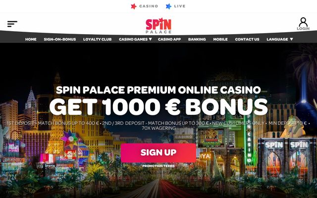 Spin Palace Casino login page and lobby interface