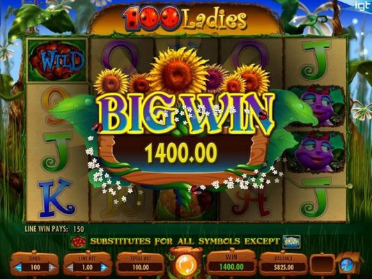 Multiple winning paylines triggers a 1400.00 big win!