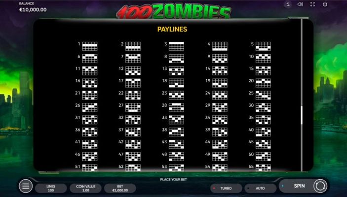 100 Zombies :: Paylines 1-50