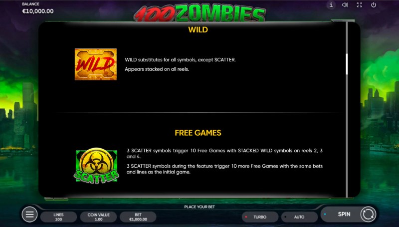 100 Zombies :: Wild and Scatter Rules