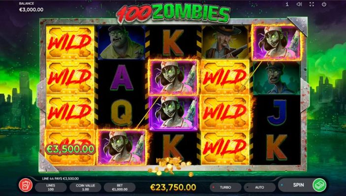 100 Zombies :: Multiple winning combinations lead to a big win