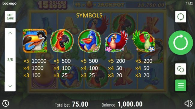 High value slot game symbols paytable