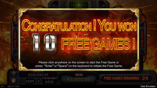 An additional 10 free spins awarded