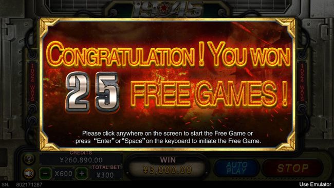 25 Free Games Awarded