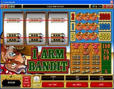 1 Arm Bandit Slot Game with 2 pay line win