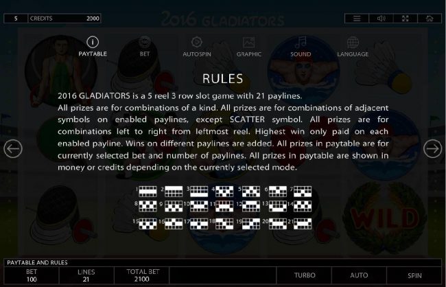 General Game Rules and Payline Diagrams 1-21