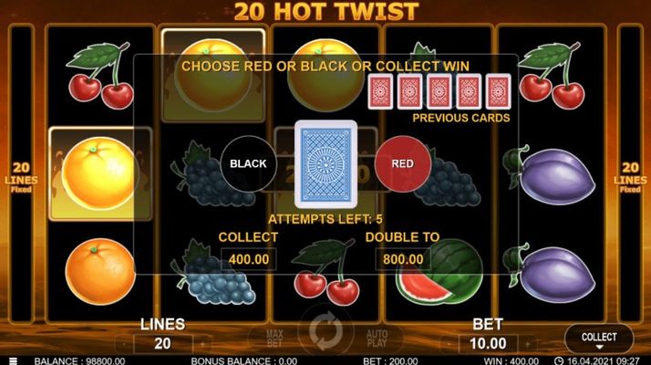20 Hot Twist :: Red or Black Gamble Feature
