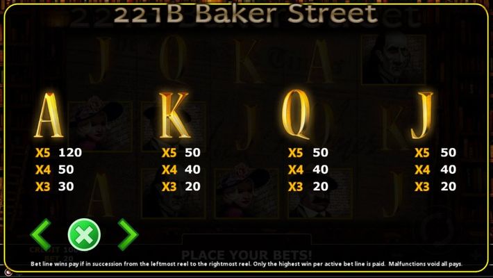 221B Baker Street :: Paytable - Low Value Symbols