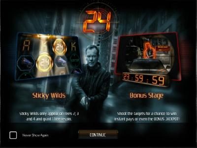 This video slot game features Sticky Wilds on reels 2, 3 and 4 and grant 1 free re-spin. A Bonus Stage where you shoot the targets for a chance to win instant pays or even the bonus jackpot