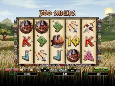 Main game board featuring 5 reels and twenty-five paylines