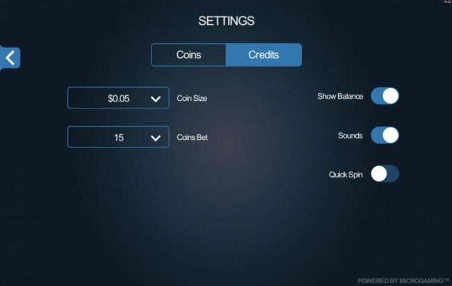 Coins Size and Coins Bet Settings