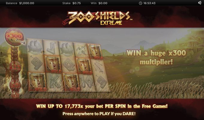 Play slots at Cosmik: Cosmik featuring the Video Slots 300 Shields Extreme with a maximum payout of $222,125
