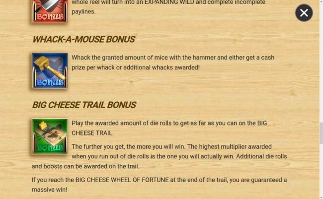 Big Cheese Trail Bonus Rules