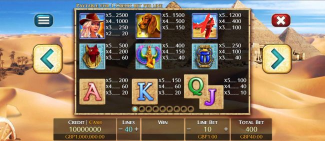 Slot game symbols paytable