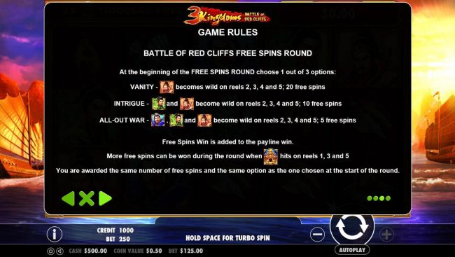 Battle of Red Cliffs Free Spins Rules