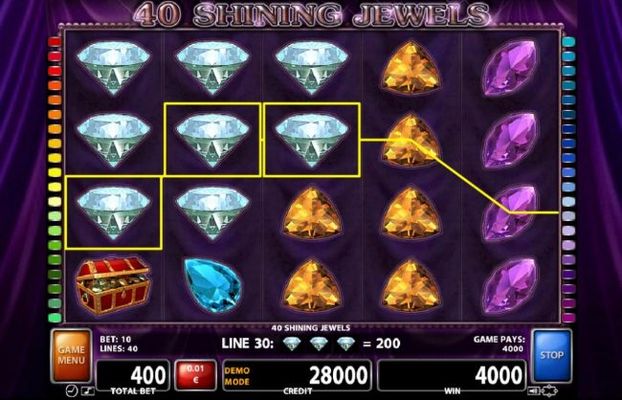 Diamond symbols form multiple winning paylines triggers a 4000 credit big win!