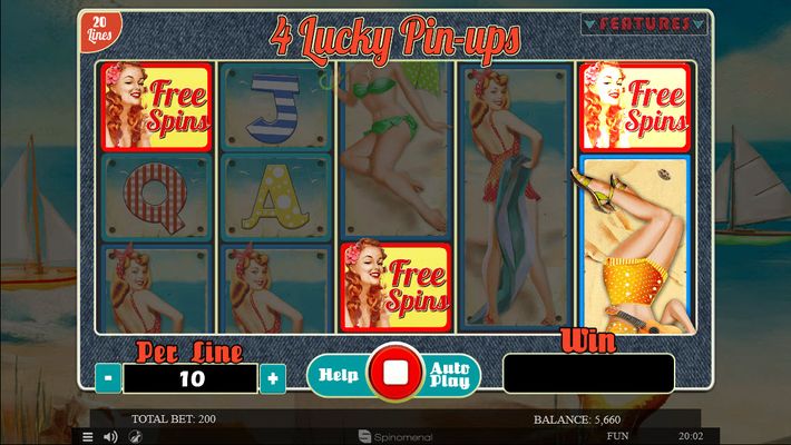 4 Lucky Pin-Ups :: Scatter symbols triggers the free spins feature