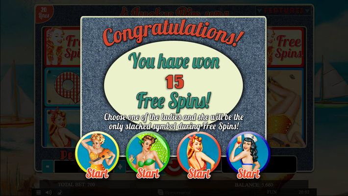 4 Lucky Pin-Ups :: 15 Free Spins Awarded