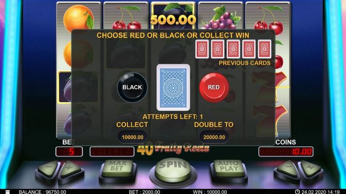 40 Fruity Reels :: Black or Red Gamble Feature