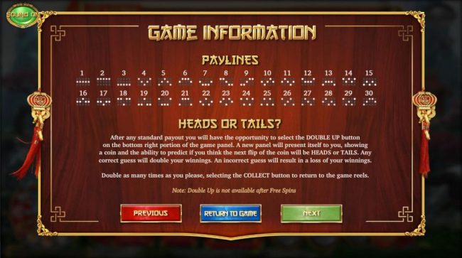 Payline Diagrams 1-30. Heads or tails game rules.