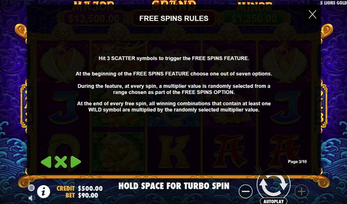 5 Lions Gold :: Free Spins Rules