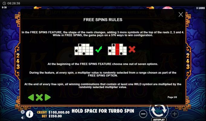 5 Lions :: Free Spins Rules