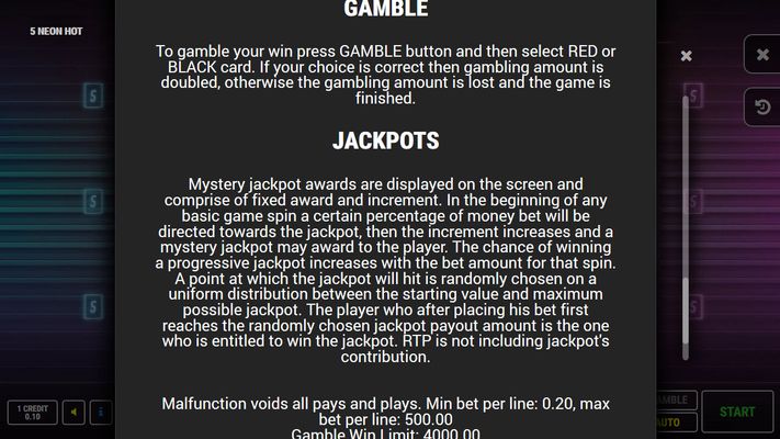 Neon Hot 5 :: Jackpot Rules