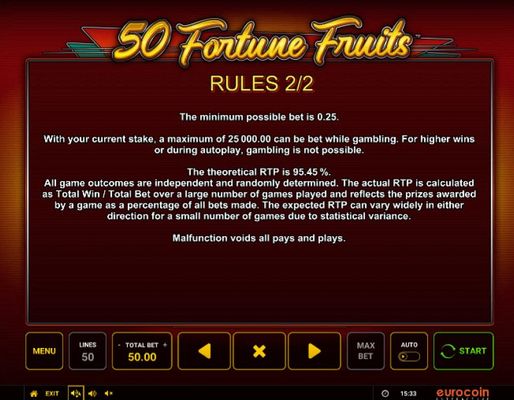 50 Fortune Fruits :: General Game Rules