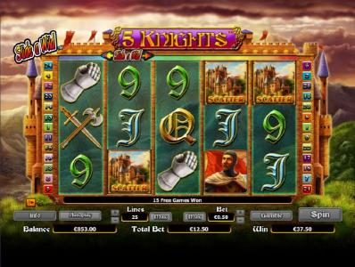 three scatter symbols triggers 15 free spins