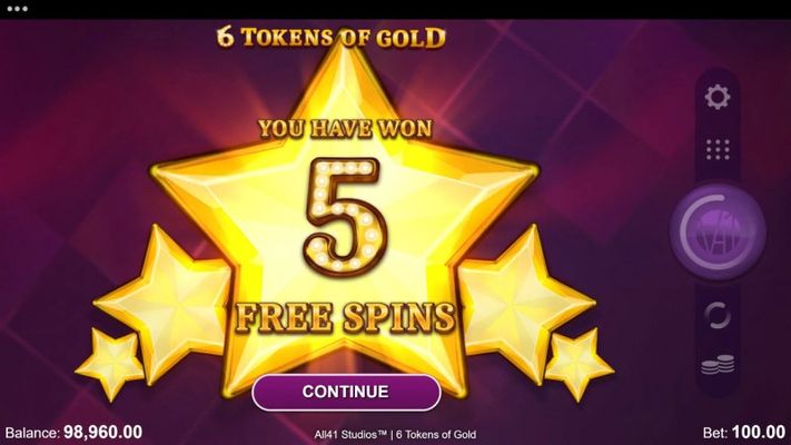 5 free spins awarded