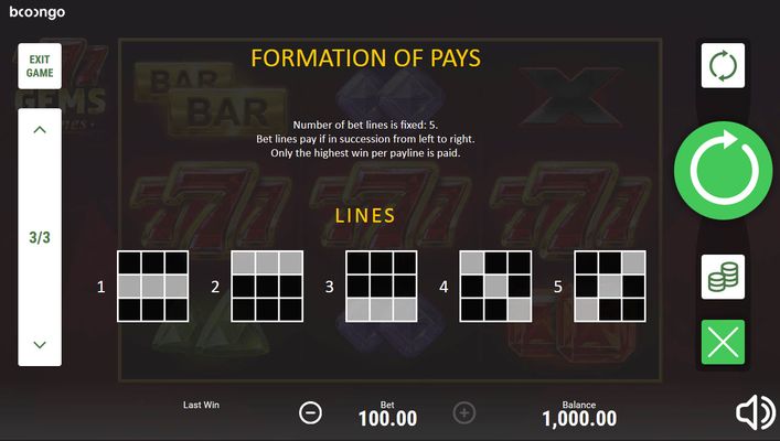 777 Gems Classic 5 Lines :: Paylines 1-5