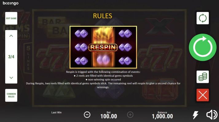 777 Gems Respin :: Respin Feature