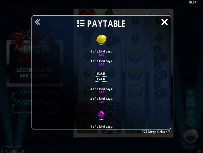 Paytable - Medium Value Symbols