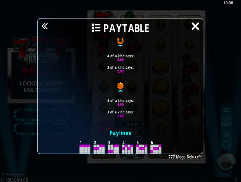 777 Mega Deluxe :: Paytable - Low Value Symbols
