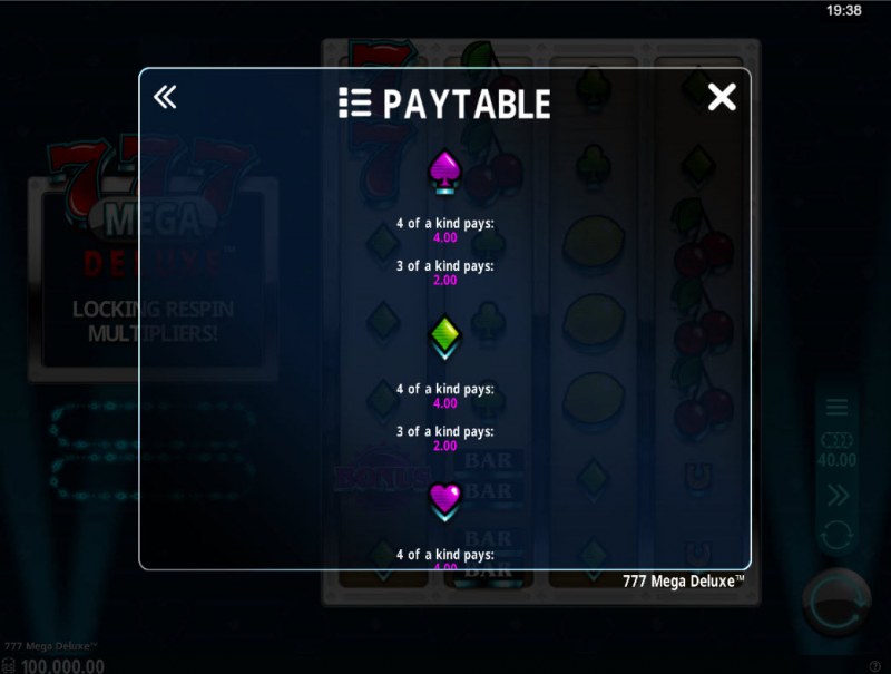 Paytable - Medium Value Symbols