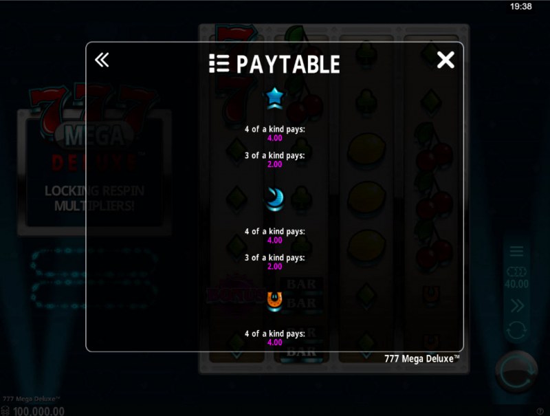 Paytable - Low Value Symbols