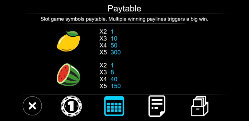 777 Slot :: Paytable - Low Value Symbols