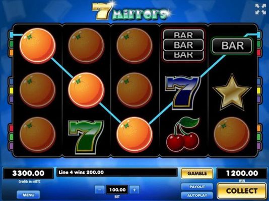 Oranges landing on reels 1, 2 and 3 form multiple winning paylines leading to a 1200,00 jackpot win.