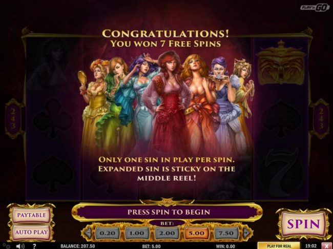 7 free spins awarded. Expanded sin is sticky on the middle reel.