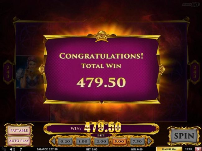 Total Free Spins payout 479.50.