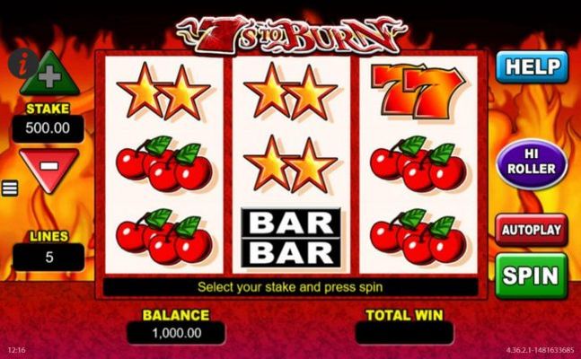 A classic slot themed main game board featuring three reels and 5 paylines with a $125,000 max payout