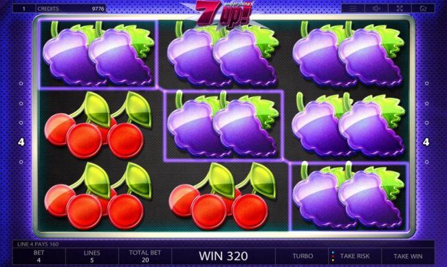 Multiple winning grape symbol paylines triggers a 320.00 big win