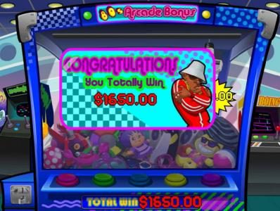 Arcade Bonus game pays out a total win of $1,650 for a BIG WIN!
