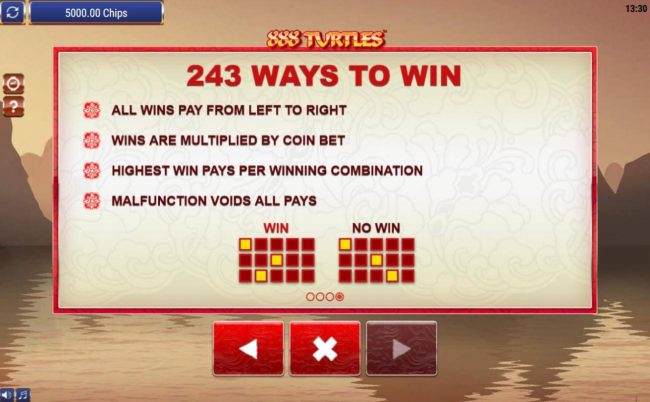 243 Ways to Win. All wins pay from left to right.